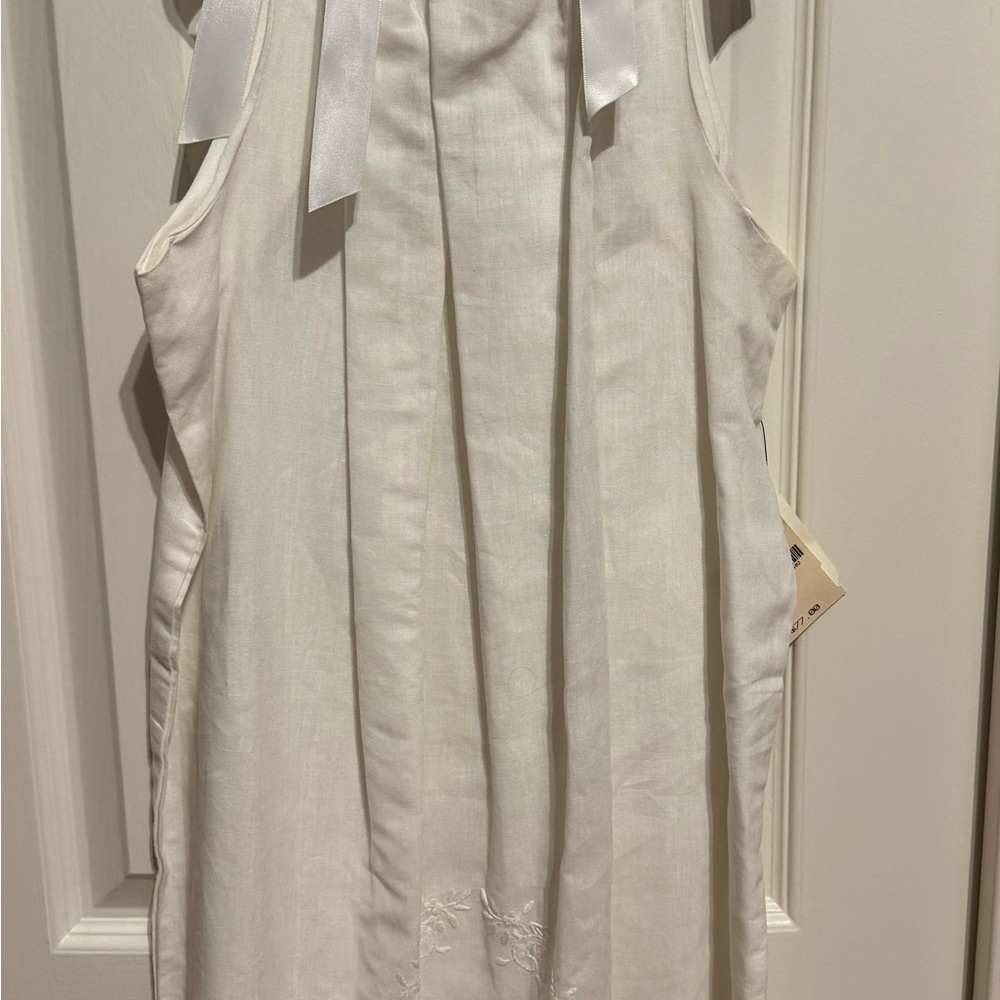 Elegant White Linen Embroidered Kids Dress